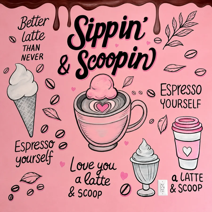 Sippin' & Scoopin' — hand-painted mural inside Wadi Scoops